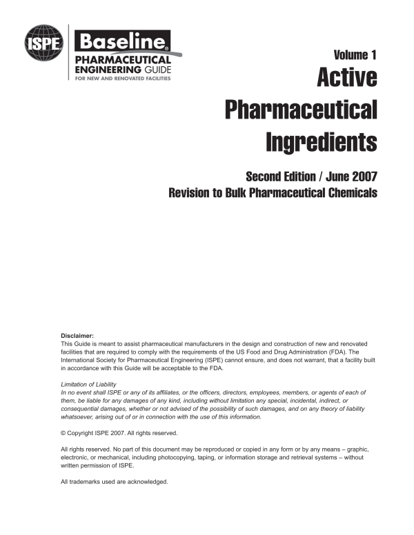 ISPE Baseline Guide: Volume 1 – Active Pharmaceutical Ingredients (Second Edition) PDF